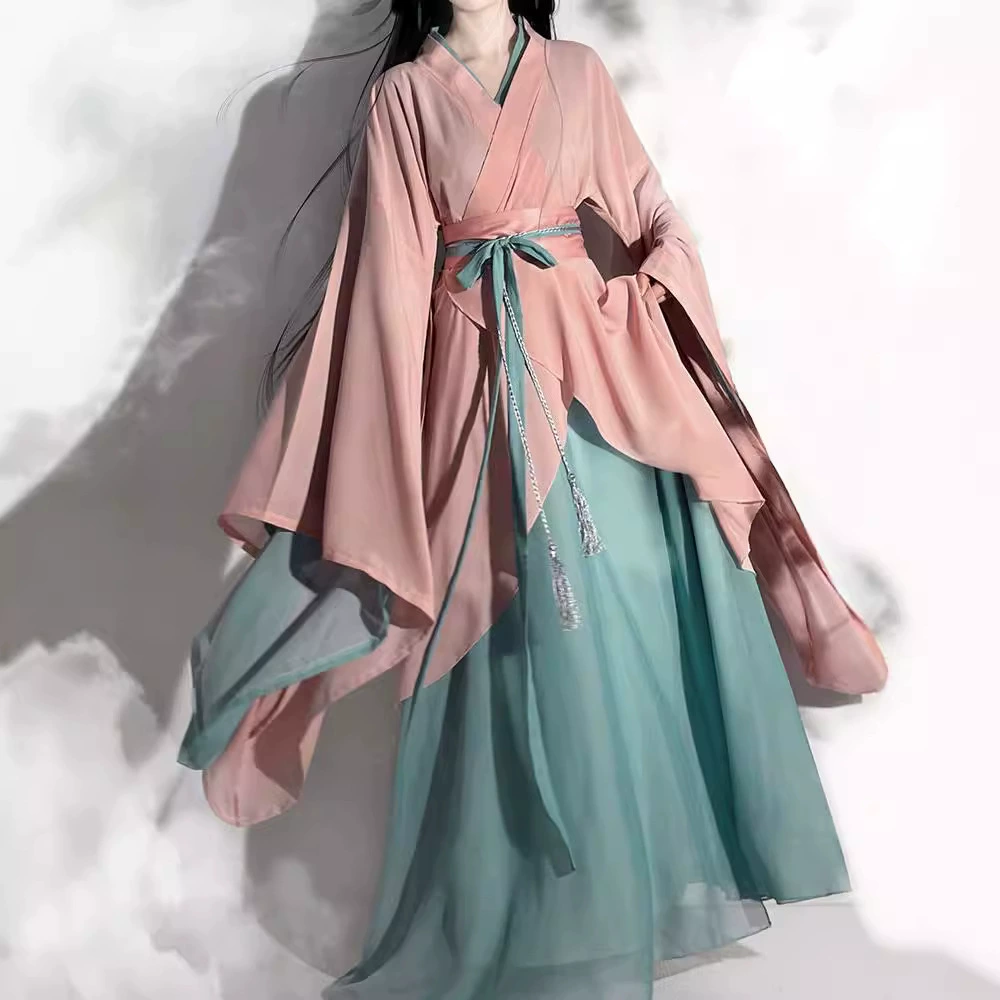 Оригинальный Hanfu 2025, новый стиль, реставрация северных и южных династий, стиль Вэй и Цзинь, женская юбка с широкими рукавами и перекрестным воротником, осенний комплект