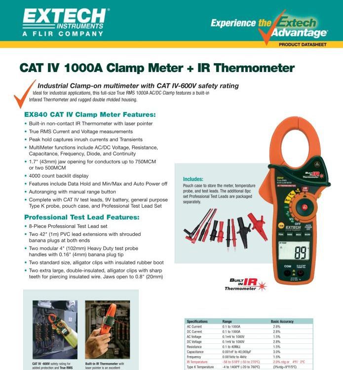 Extech EX840高精度交流直流钳形表带红外测温