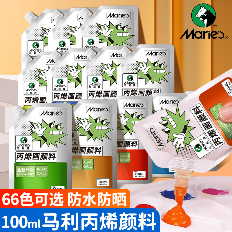 Pintura acrílica Marley en bolsa, paquete de recarga de 100 ml, juego de acrílico sin formaldehído para estudiantes de arte, graffiti, resistente al agua