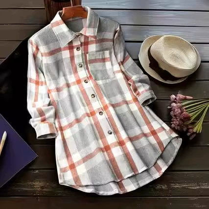 Европейские и американские трансграничные взрывные женские осенние и зимние пальто большого размера с длинными рукавами и отворотом свободные клетчатые куртки женские