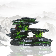 鱼缸造景装饰仿真假山石头布景中小型水族造景假山摆件工艺品