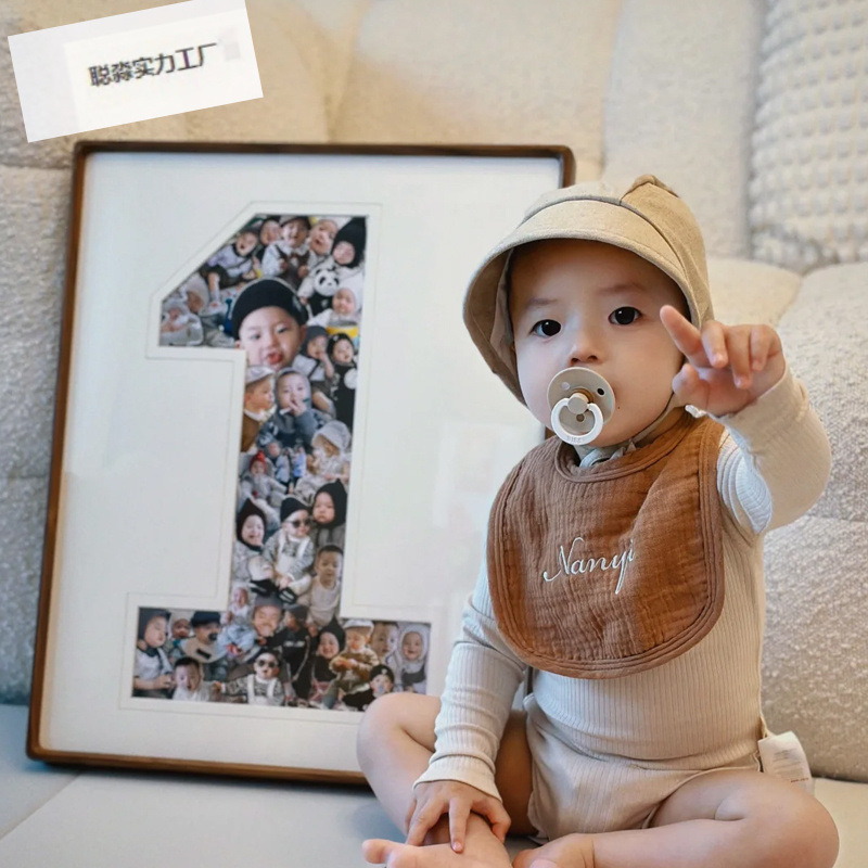Growth Record Birthday Wall Art Photo Frame, Default Chinese-Style Wooden Baby One-Year-Old Photo Commemorative Frame