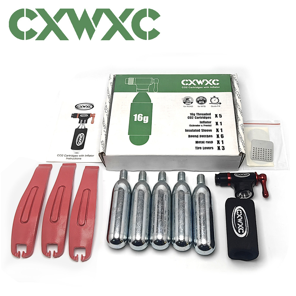 Inflatable head bicycle inflatable nozzle mountain road car CO2 gas cylinder inflatable small steel cylinder sponge set CXBT-4P