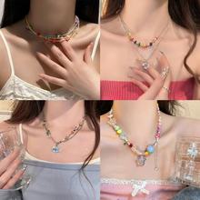2025春款多巴胺彩色项链女星星小花甜酷小清新锁骨链小众夏日炫彩