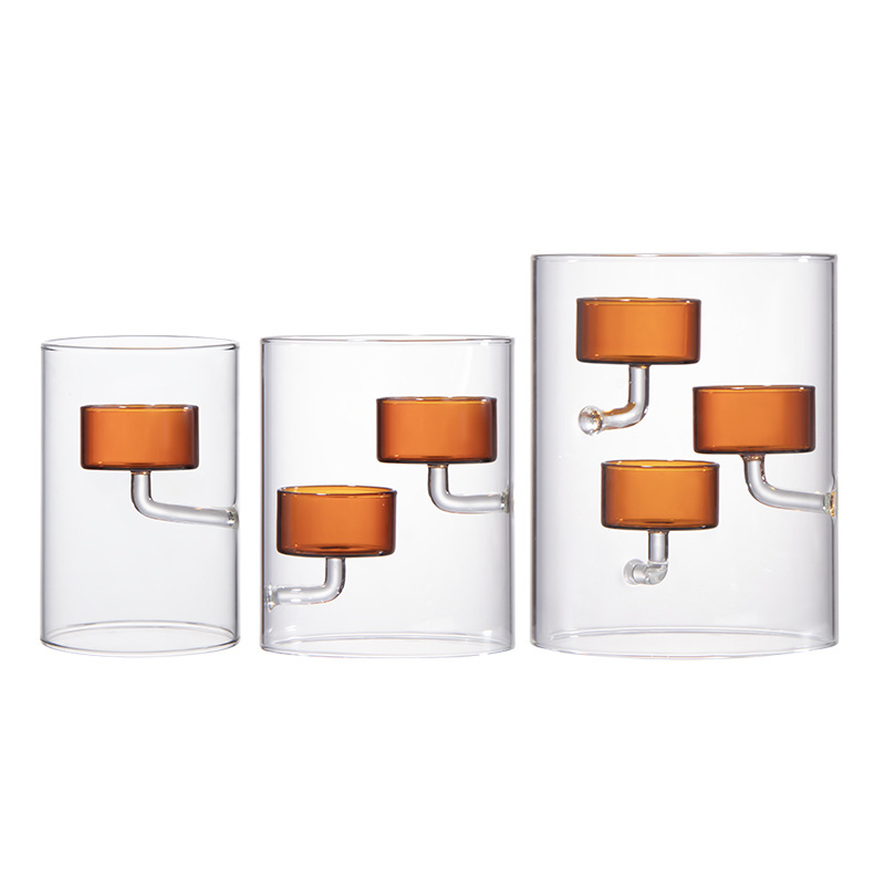 Cilindro de estilo europeo huracán vidrio candelabro marrón candelabro a prueba de viento decoración creativa del hogar luz de las velas regalo de la cena