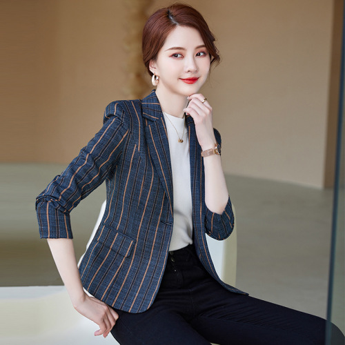 Striped Women's Autumn/Winter Long-Sleeve Tailored Blazer Fashion Style Upper Garment Leisure Plain Color Versatile Suit