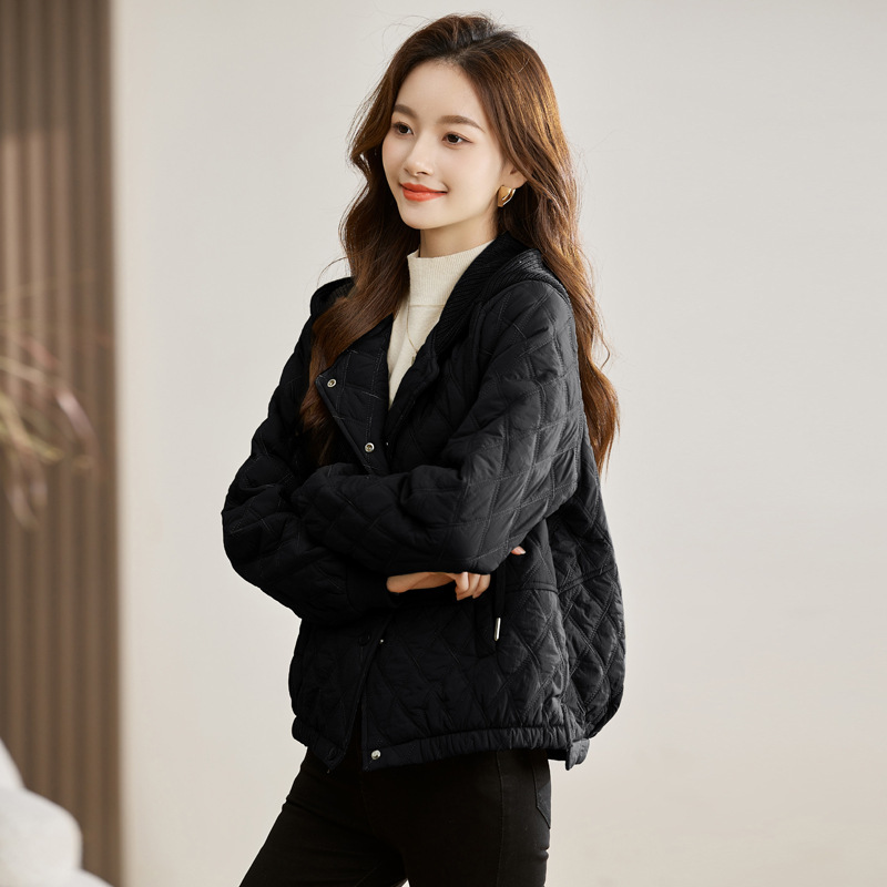 棉服外套女2025冬季新款爆款连帽菱格棉衣短款小个子轻薄羽绒棉袄|undefined