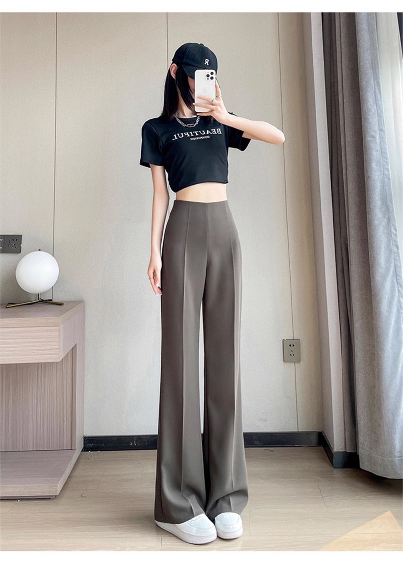 Quần tây nữ cạp cao ống loe vải mỏng mùa hè — Quần dài màu trắng chi tiết 33