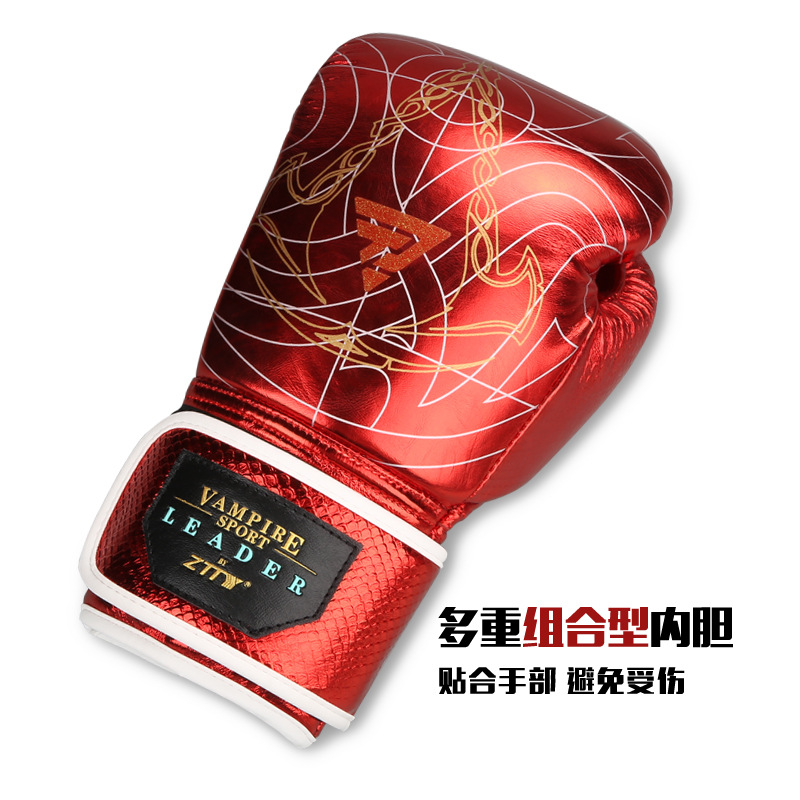 ZTTY guantes de boxeo de cuero brillante Correa Sanda lucha adulto masculino y femenino entrenamiento profesional guantes de boxeo tailandés fábrica al por mayor
