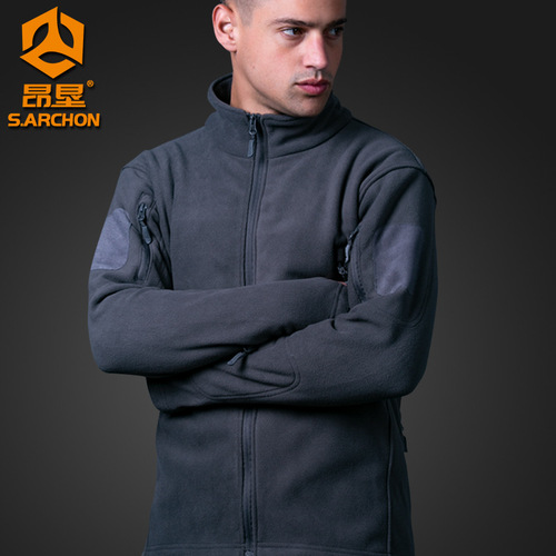 Angken Spring and Autumn Outdoor Fleece Jacket Men's Warm Thick Double-sided Polar Fleece Cardigan Jacket Liner Tactical Jacket
