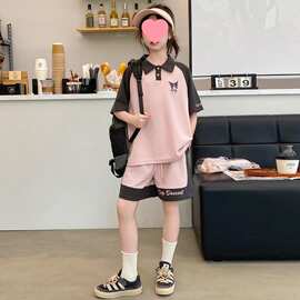 女童中大童夏季套装夏装运动新款洋气儿童POLO卡通短袖女孩一整套