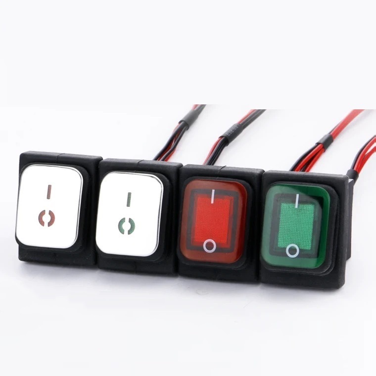 KCD4防水船形开关带线红绿色带灯船型翘板电源开关4脚2档银触点