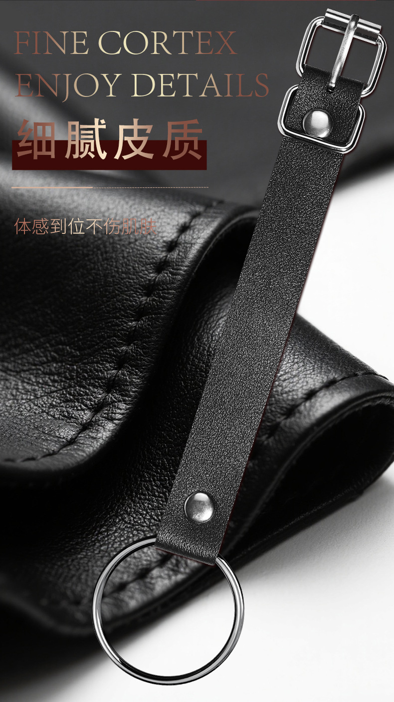 SM Nipple Clamps in Black PU Leather with Metal Hardware for Adult Bondage Play — detail image 24
