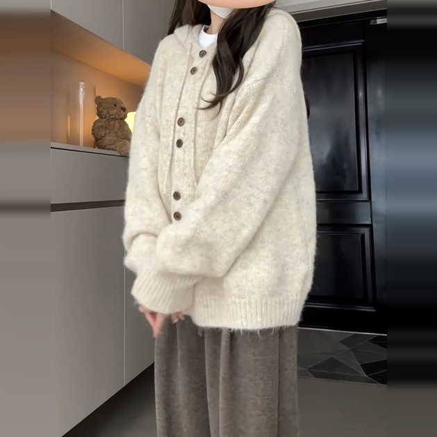 连帽毛衣外套女秋冬季2025新款宽松慵懒风针织开衫高级感加厚上衣|undefined