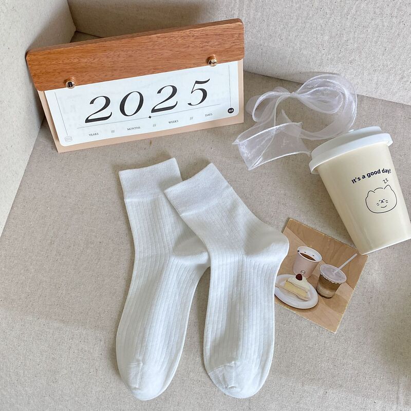纯色袜子女夏季中筒袜ins潮纯棉月子袜日系复古白色配勃肯鞋短袜|undefined