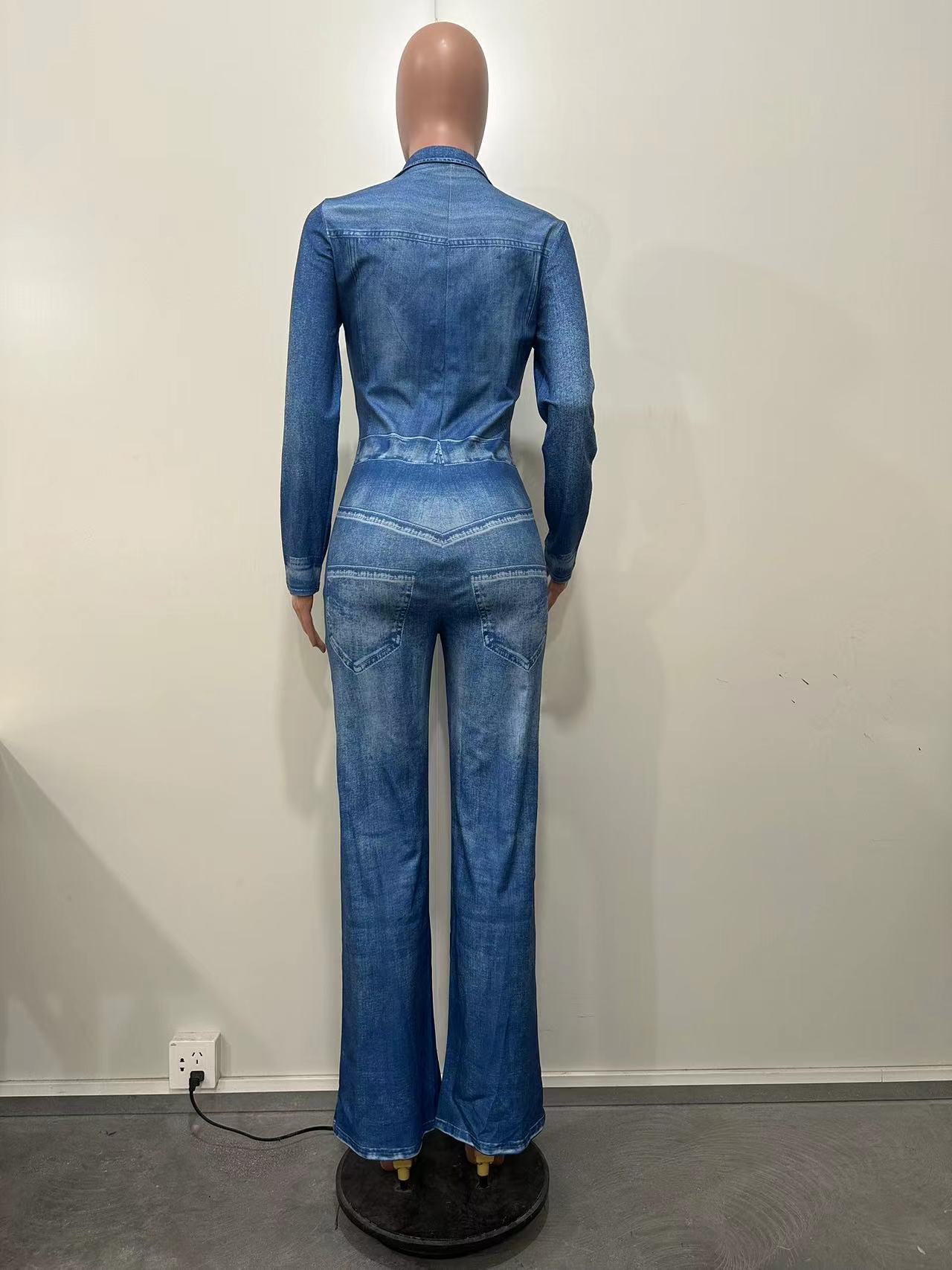Damen Jumpsuit In Jeansoptik Mit Print Modischer Winter Overall_voghion.com