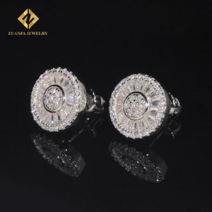 Cross-Border 2025 New S925 Sterling Silver Earrings Moissanite Vvs Small Rectangular Sun Earrings