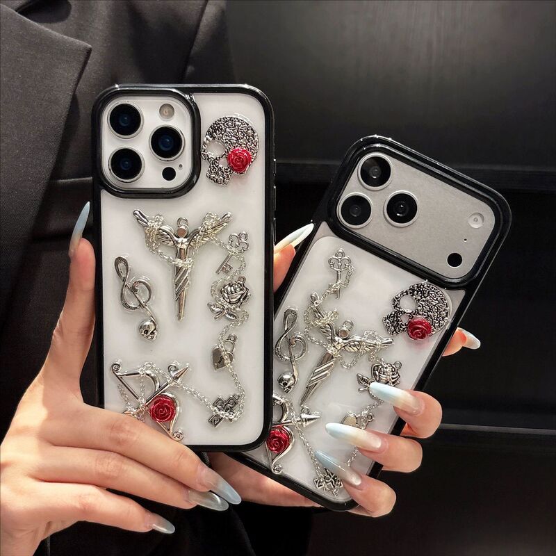 Dark Style Skull Chain Angel Suitable for iPhone 17 Pro Max Apple 17 Phone Case 16 Full Protection Anti-Drop