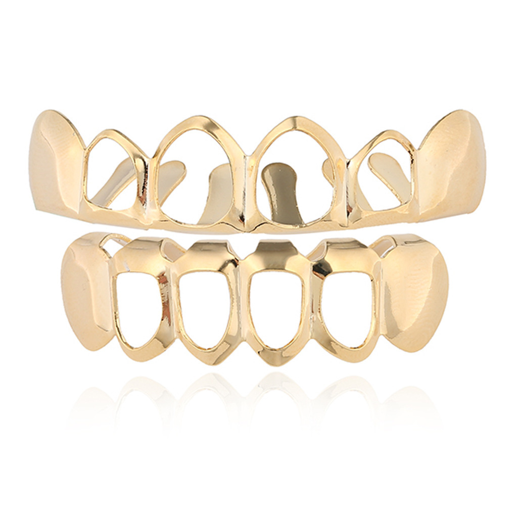 Europeo y americano nuevo hip hop personas real chapado en oro tirantes cóncavo-convexo Plaid textura hip hop tirantes grandes dientes de oro