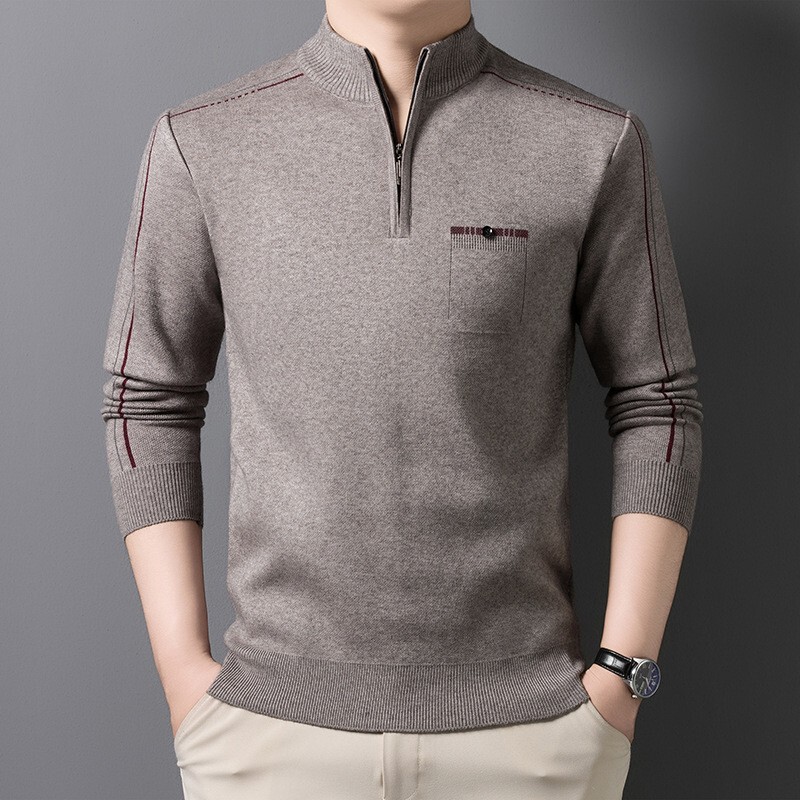 Autumn and Winter New Style Half-High Collar Zippered Men's Sweater for Middle-Aged and Elderly Dads, Thickened and Warm Trendy Knitwear Autumn and Winter New Style Half-High Collar Zippered Men's Sweater for Middle-Aged and Elderly Dads, Thickened and Warm Trendy Knitwear
