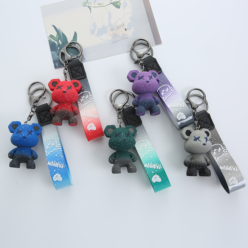 Cartoon resin chameleon bear keychain wholesale cute star bear car key chain couple bag pendant