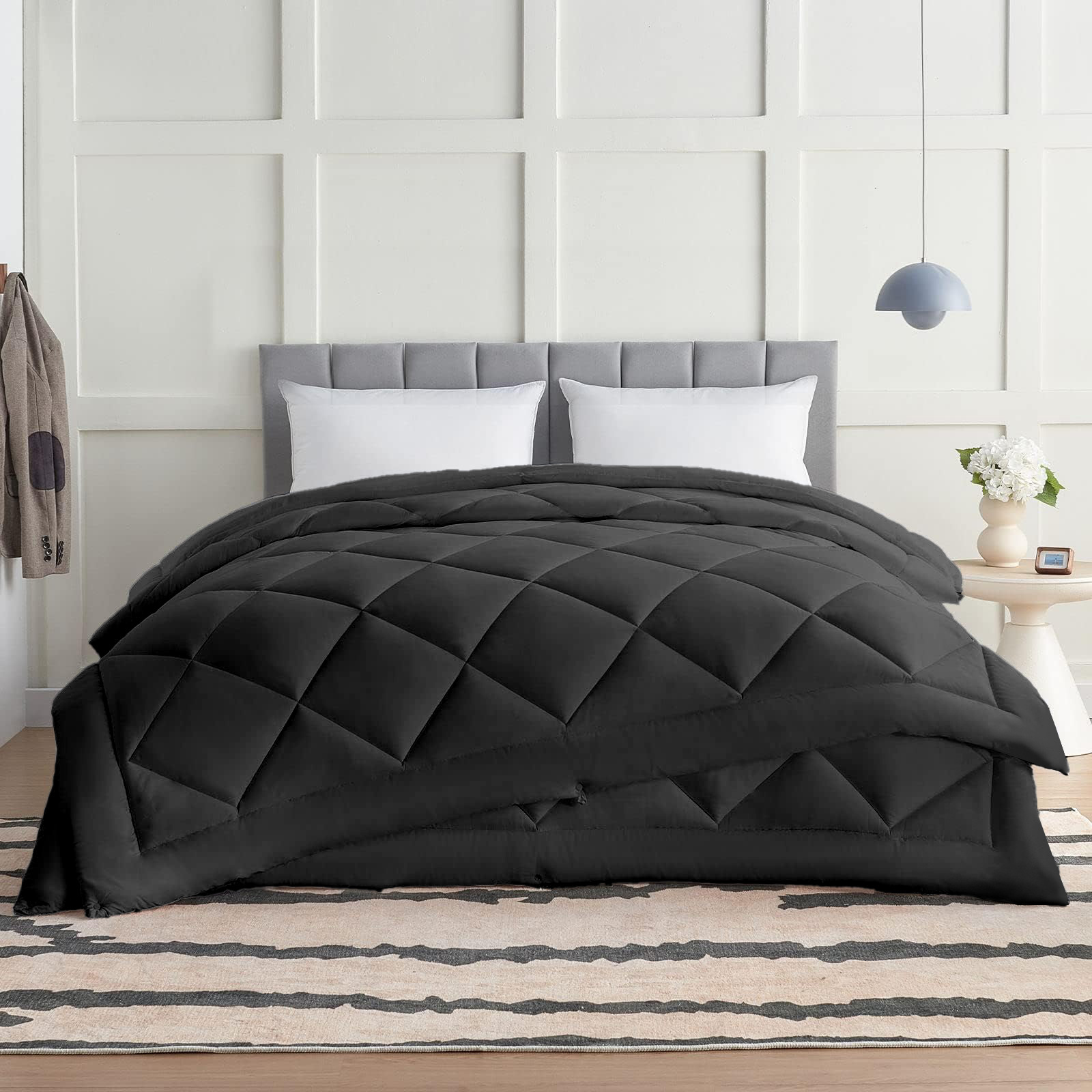 Juego de cama de 5 piezas con edredón con núcleo de edredón, núcleo de almohada, color puro hipoalergénico, cuadrícula, colcha extragrande transfronteriza