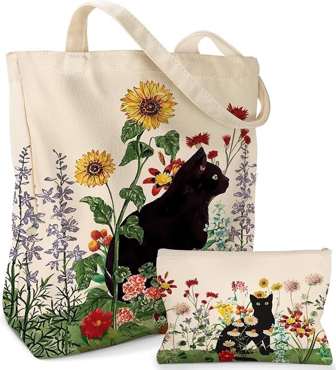 Amazon transfronterizo spot bolsa de lona maquillaje paquete de patrón animal y vegetal gato se puede erigir bolsa de maquillaje