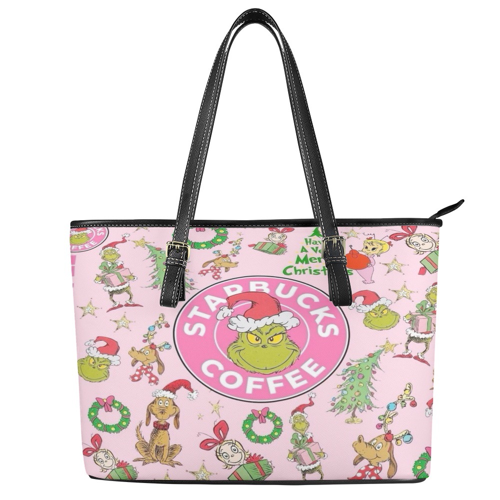 ebey热卖圣诞节绿毛怪印花女士手提包偏弧形皮包跨境货源一件代发