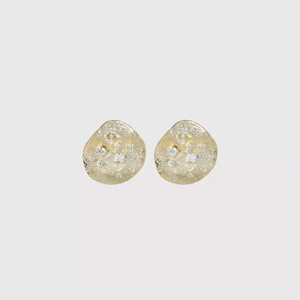 Rock-textured, round, and irregularly shaped earrings with cubic zirconia stones, a simple yet sophisticated design, and versatile for any outfit