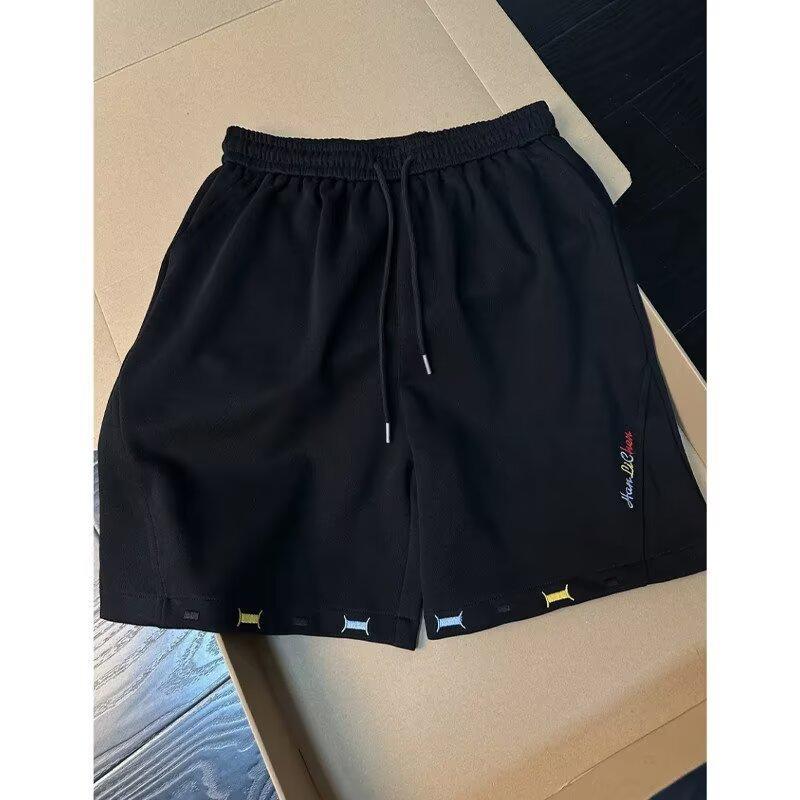 Men's Retro Embroidered Shorts Summer Trendy Diagonal Cut Sweatpants High End Casual Versatile Loose Five Point_viptrois.com