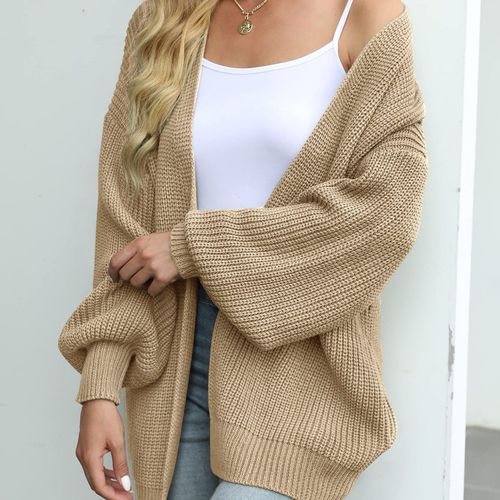 Women's Autumn Lantern Sleeve Sweater Coat with Rough Wool Pockets Knitted Cardigan