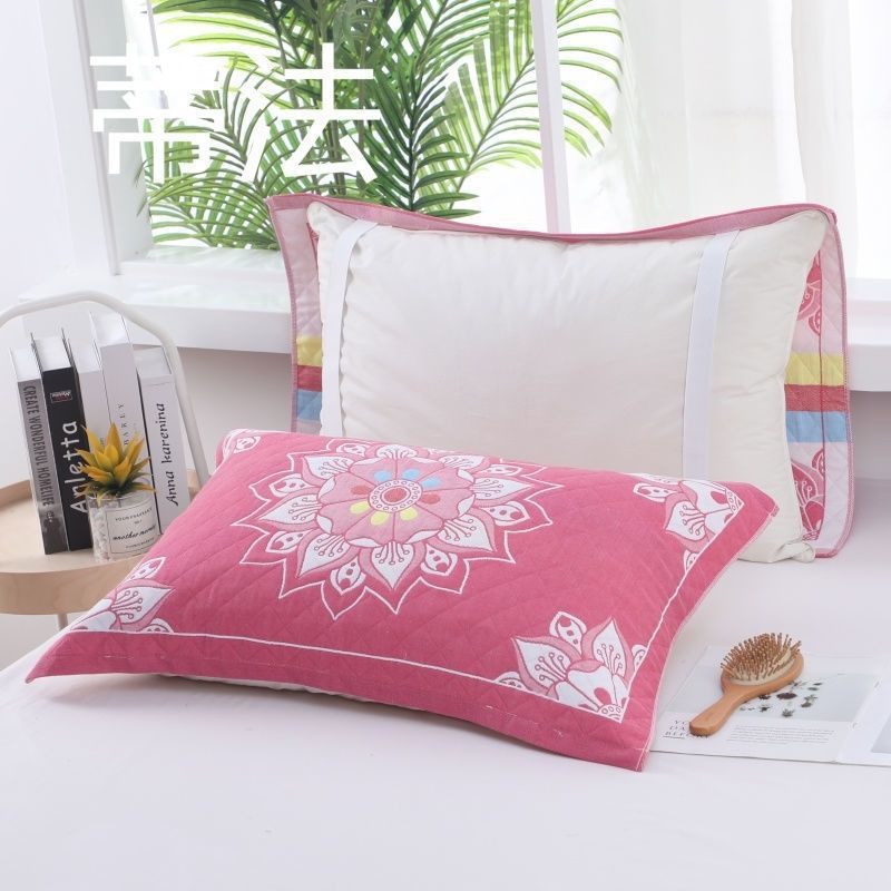 Cotton gauze pillow cover with straps, non-slip, non-falling, high-end household pillow cover, single person new product wholesale