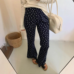 春不晚碎花微喇叭裤女2025年秋新款高腰韩版修身显瘦直筒休闲长裤