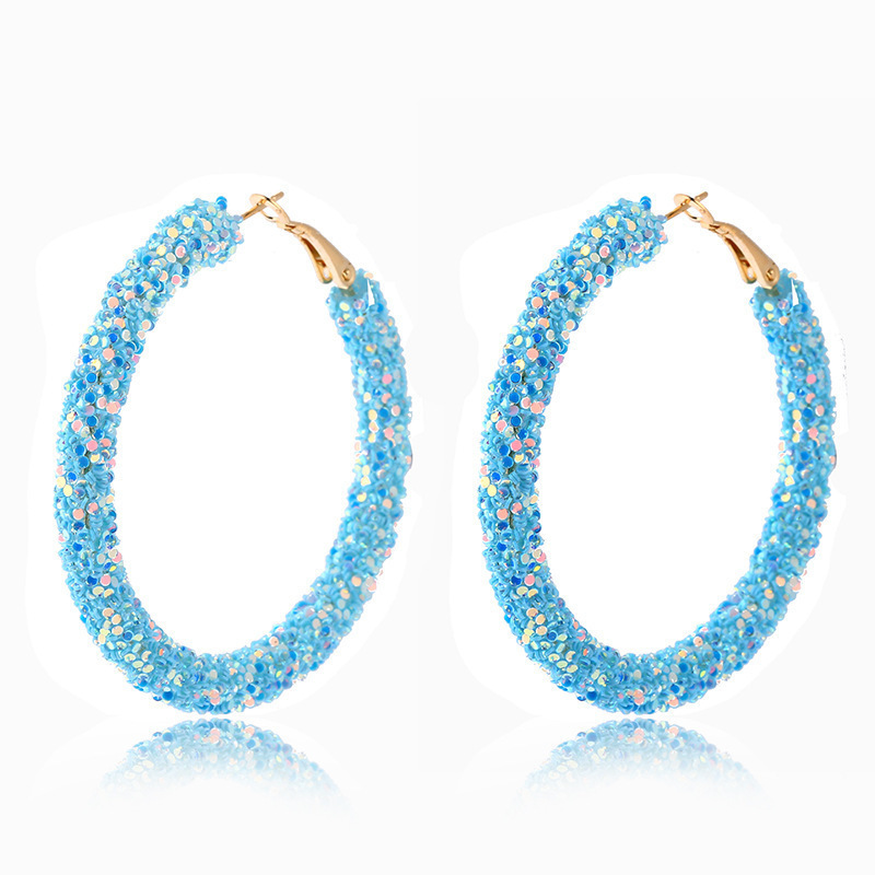 1 Pair Sweet Simple Style Colorful Sequins Plating Mixed Materials Hoop Earrings display picture 1