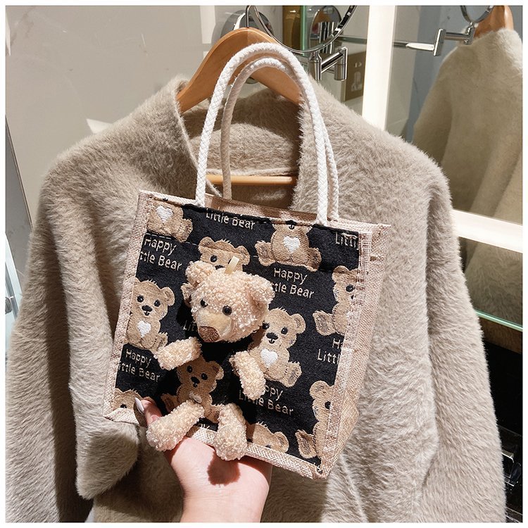 Portable lunch box, canvas bag 2021 new Korean version Instagram college student class bear tote bag undefined