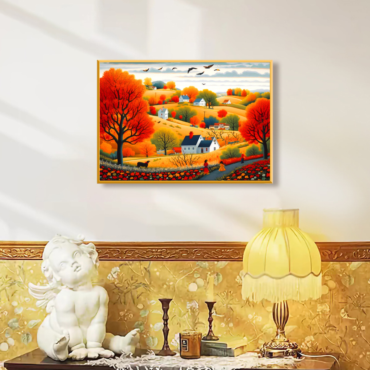 Nuevo bordado cruzado transfronterizo ciudad de cuento de hadas hermoso paisaje cálido sala de estar decoración de pintura de dormitorio bordado cruzado a mano image 2