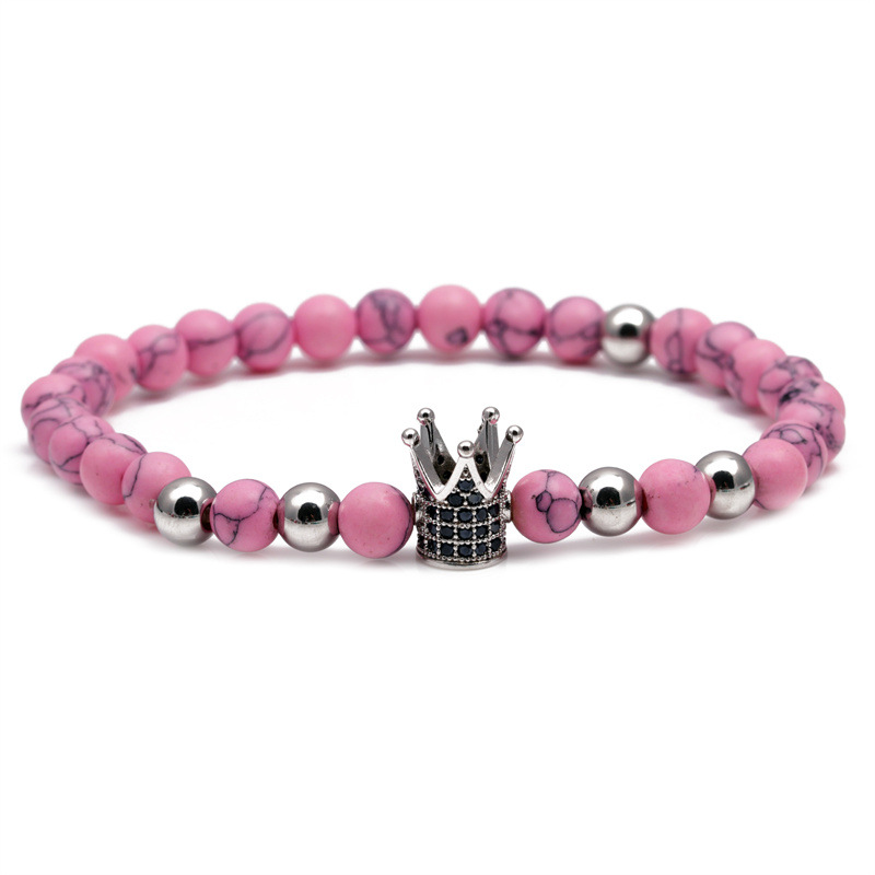 Pulsera de cuentas de piedra volcánica europea y americana transfronteriza azul turquesa corona traje pareja pulsera hombres y mujeres pulsera