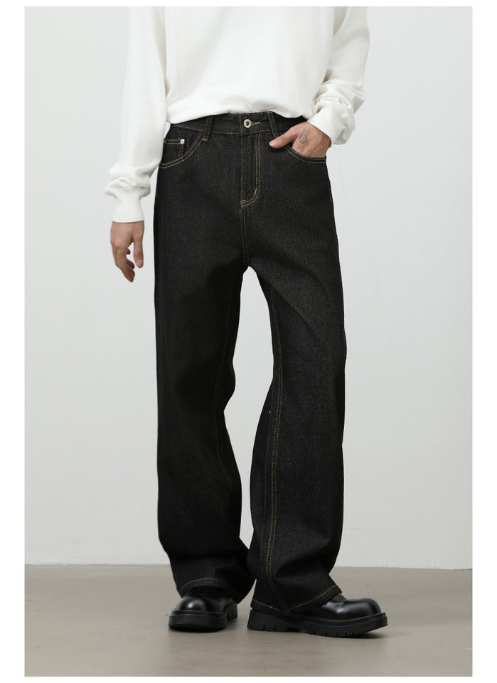 Quần jean denim nam dáng rộng ống thẳng Mỹ — Denim đen, màu xanh denim chi tiết 15