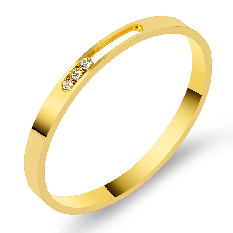 20g Weight Vacuum Plating Gold Plating Process Zircon Inlay Material IG Style Geometric Solid Color Stainless Steel Zircon Bangle In Bulk