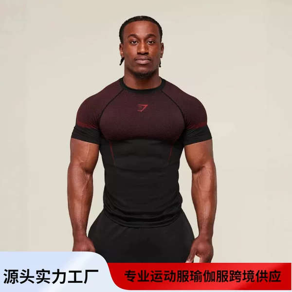 Source Factory Gymshark Fitness Men's Running Quick-Drying Breathable Bodysuit Short-Sleeved T-Shirt Men's Muscle Shark