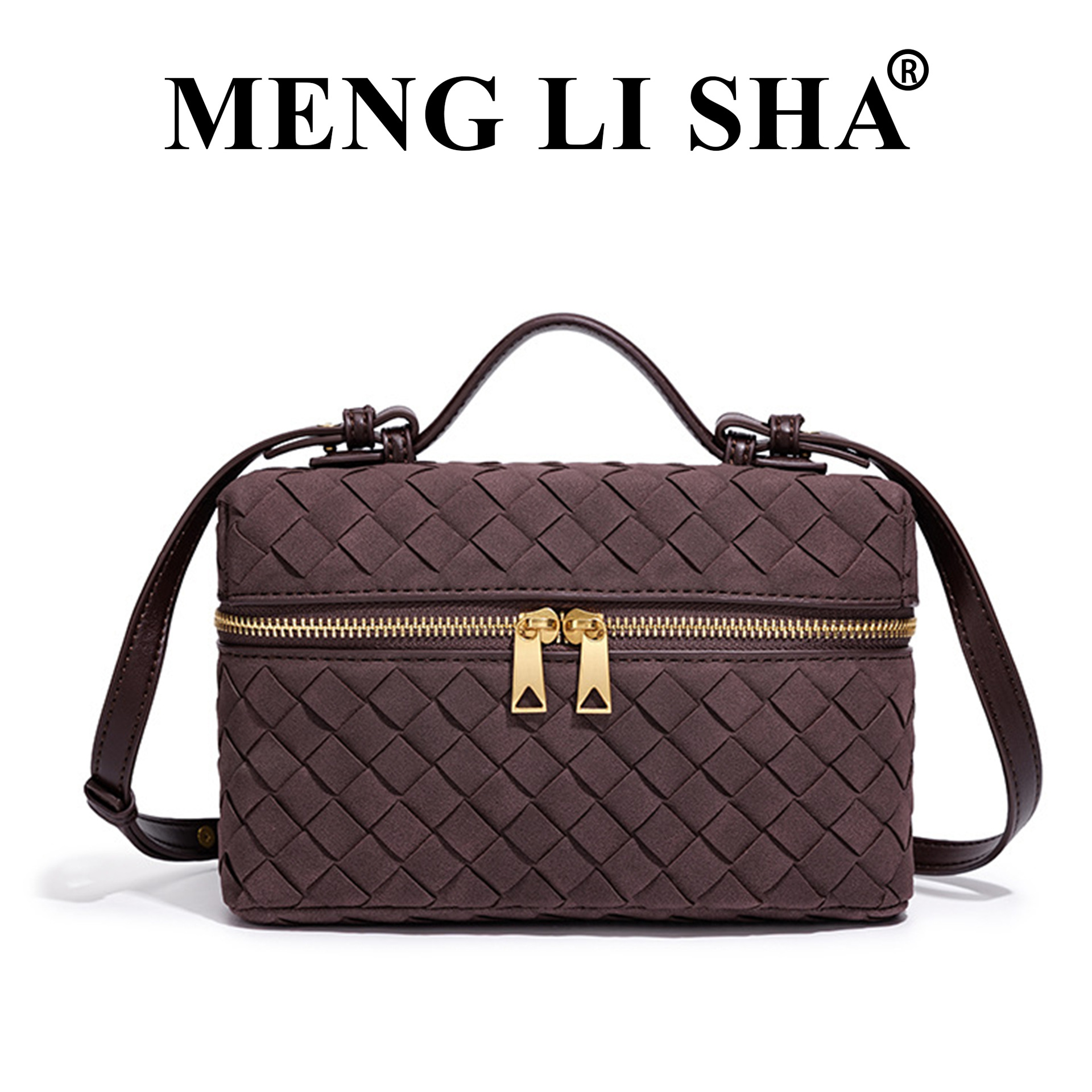 Túi hộp dệt tay da lộn mờ mùa thu đông nữ đi làm đeo chéo vai