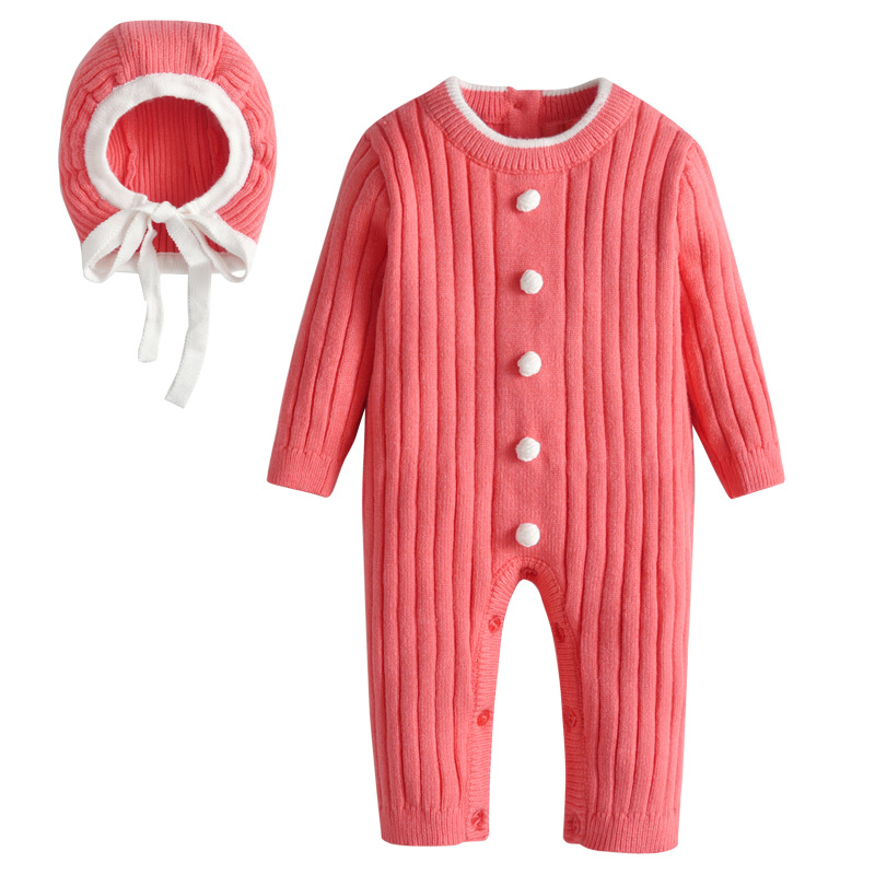 AliExpress transfronteriza de otoño e invierno bebé de punto mameluco británico suéter mono bebé lana con capucha ropa para niños mameluco