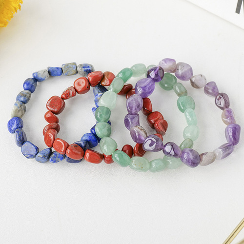 Natural Amethyst Large Gravel Stone Rolling Stone Bracelet Irregular Shaped Jade Agate Bracelet Factory Wholesale