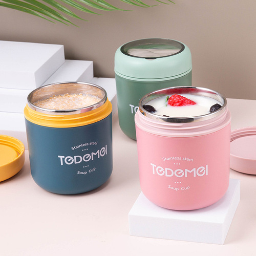 304 Stainless Steel Breakfast Cup Japanese Insulated Soup Cup with Lid and Spoon Sealed Soy Milk Cup Insulated Soup Tank Can be Shipped on behalf