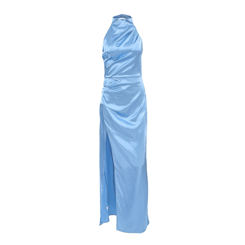 ChicShe ChicShe ChicShe ChicShe European And American Cross-Border Banquet Halter Neck Satin Fashion Waist-Cinching Slit Bodycon Dress Summer High-End_voghion.com