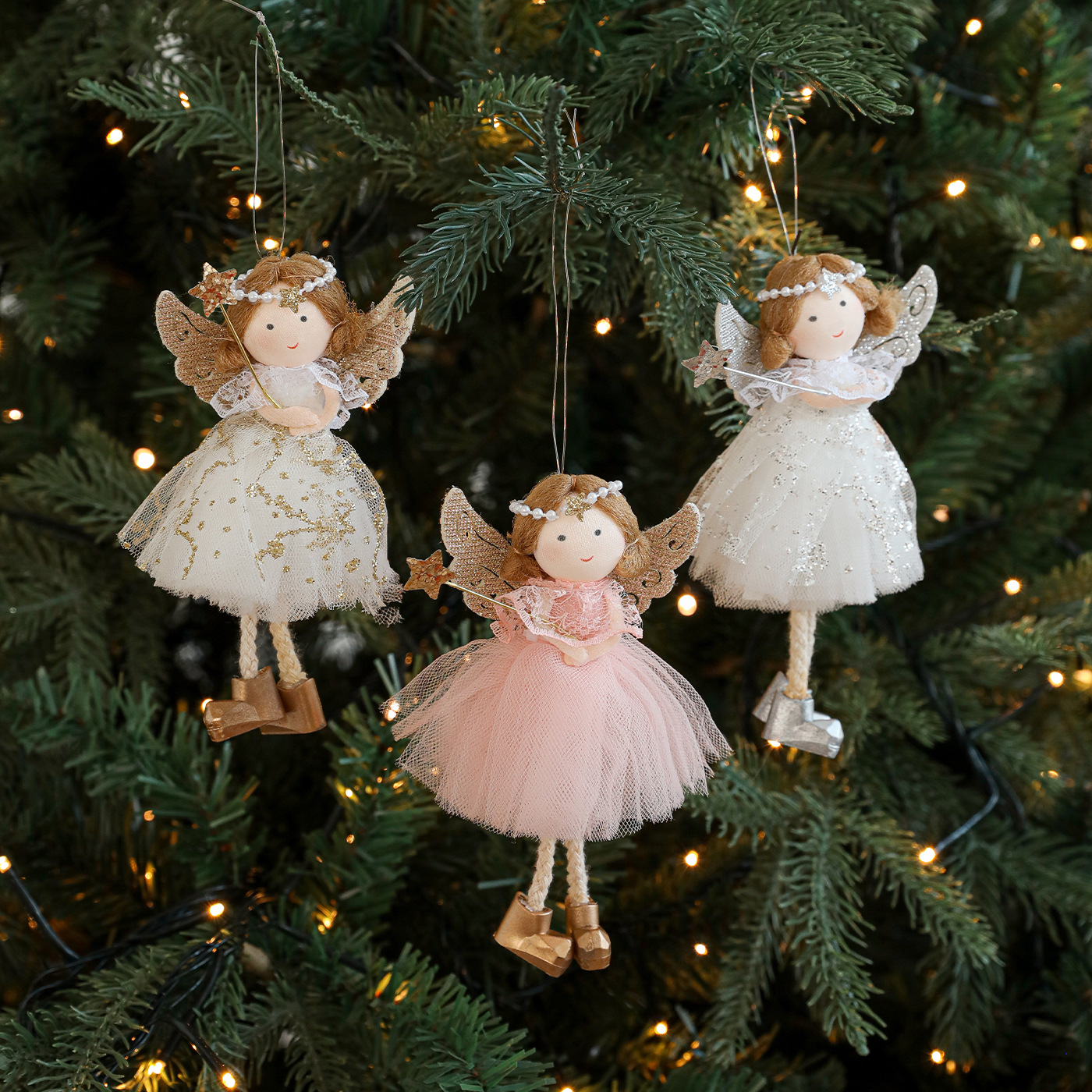 Nuevo de Navidad de peluche cuerno de ciervo ángel chica colgante árbol de Navidad colgante muñeca creativa decoración muñeca colgante