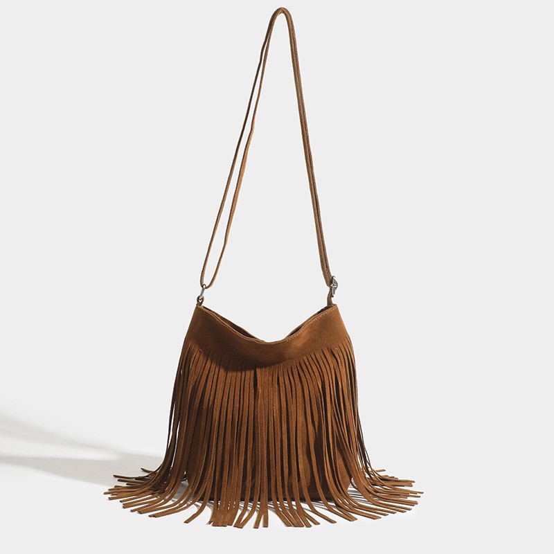 Amazon American-Style Bohemian Tassel Fashion Versatile Retro Saddle Bag Crossbody Bag Shoulder Bag Simple and Versatile