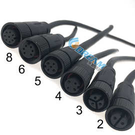 M12圆形防水连接器LED灯M12快卡螺纹2/3/4/5/6/8针防水接头厂家