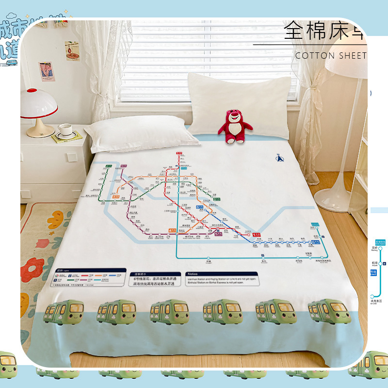 City subway print pattern all-cotton pure cotton bed sheet, machine washable, suitable for home and dormitory use, single and double size 170x230 City subway print pattern all-cotton pure cotton bed sheet, machine washable, suitable for home and dormitory use, single and double size 170x230
