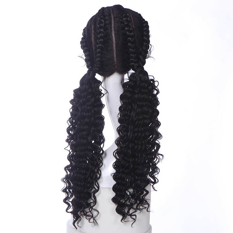 Curly End Trenzado Dos Trenzas Pequeño Rollo delantero de encaje de seda japonesa fibra química peluca LW0232